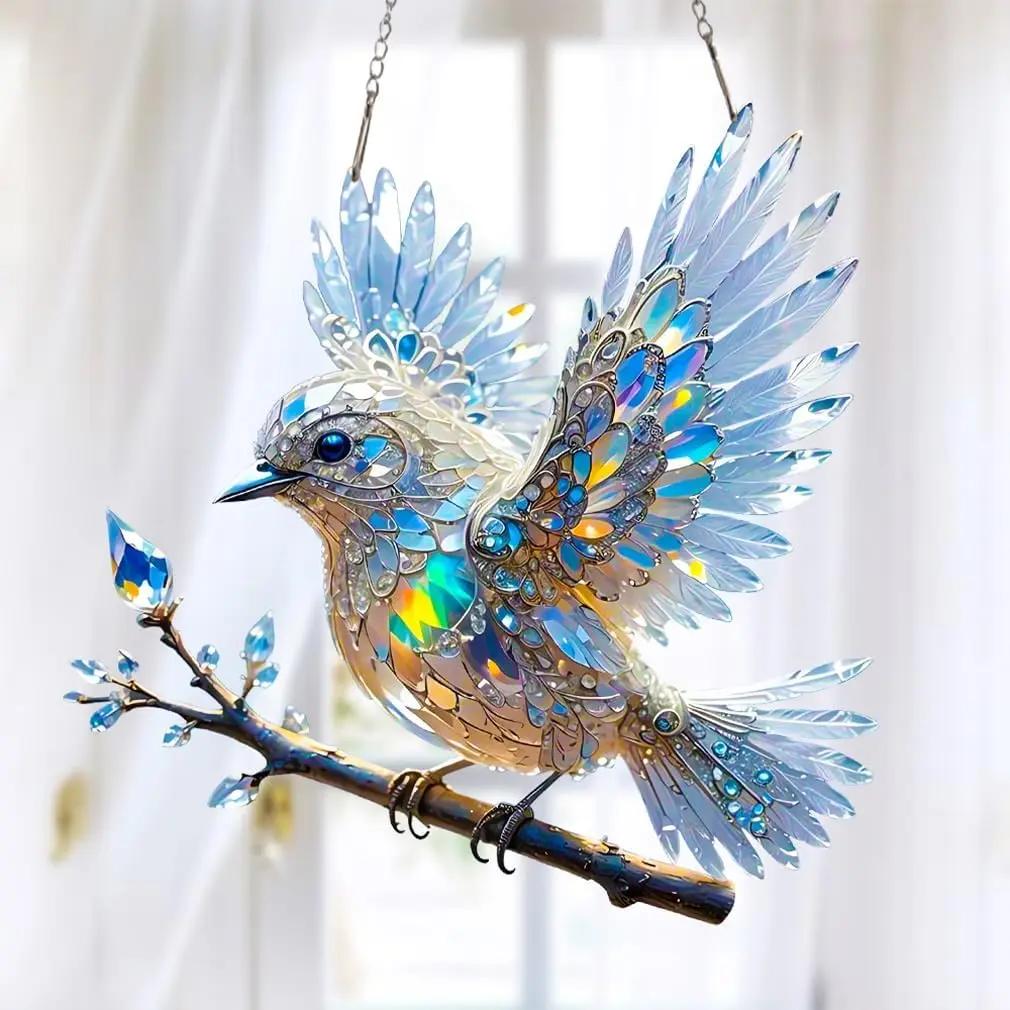 Prism Bird Window Ornament - Rainbow Light Catcher Suncatcher for Home Windows, Crystal Effect Acrylic Decoration 6x6 or 8x8 Inch | Thomler