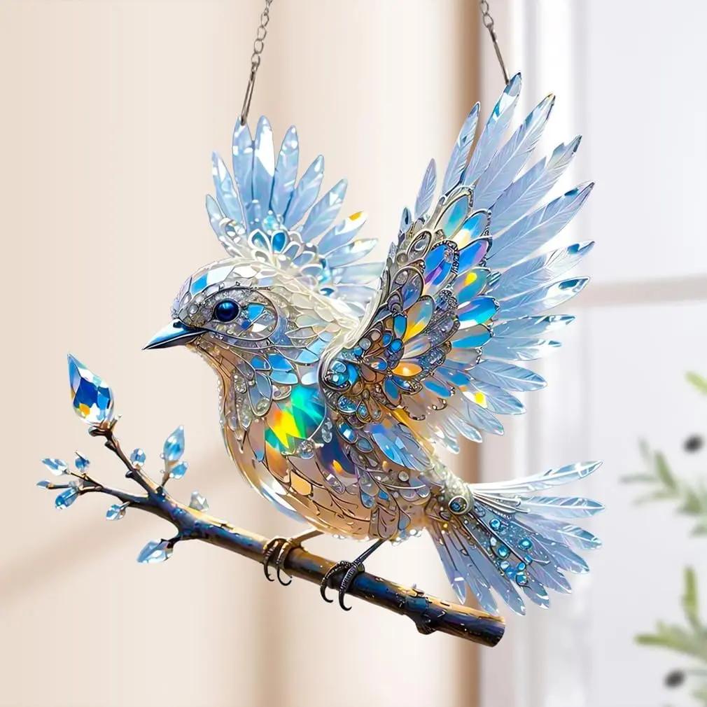 Prism Bird Window Ornament - Rainbow Light Catcher Suncatcher for Home Windows, Crystal Effect Acrylic Decoration 6x6 or 8x8 Inch | Thomler