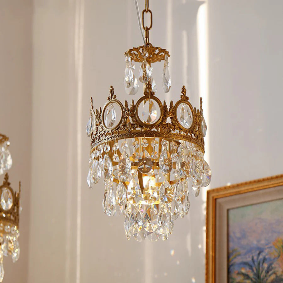 Chandelier Crystal Iron 19.7 in Vintage French Gold Indoor Lighting Dining Room Hallway Living Room Accent Light | Thomler