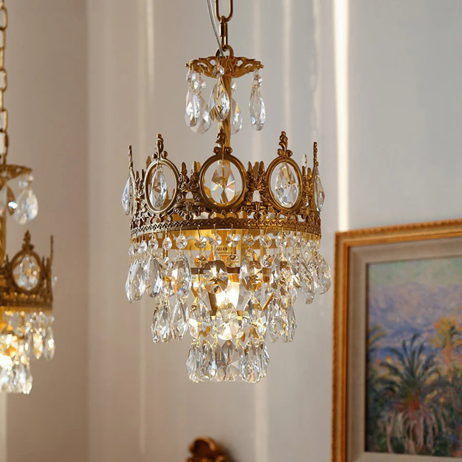 Chandelier Crystal Iron 19.7 in Vintage French Gold Indoor Lighting Dining Room Hallway Living Room Accent Light | Thomler