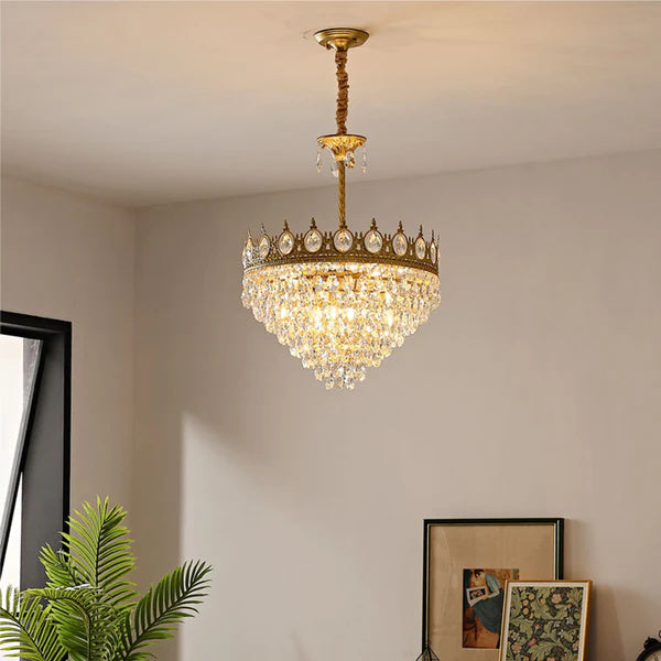 Chandelier Crystal Iron 19.7 in Vintage French Gold Indoor Lighting Dining Room Hallway Living Room Accent Light | Thomler
