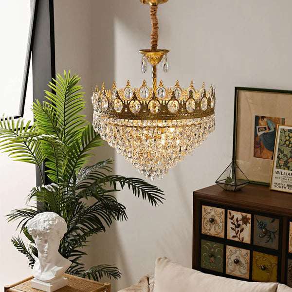 Chandelier Crystal Iron 19.7 in Vintage French Gold Indoor Lighting Dining Room Hallway Living Room Accent Light | Thomler