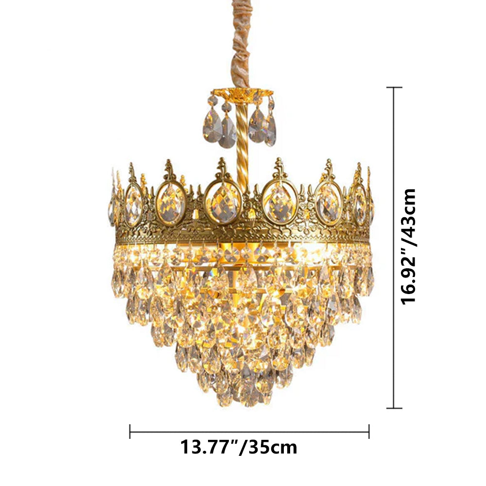 Chandelier Crystal Iron 19.7 in Vintage French Gold Indoor Lighting Dining Room Hallway Living Room Accent Light | Thomler