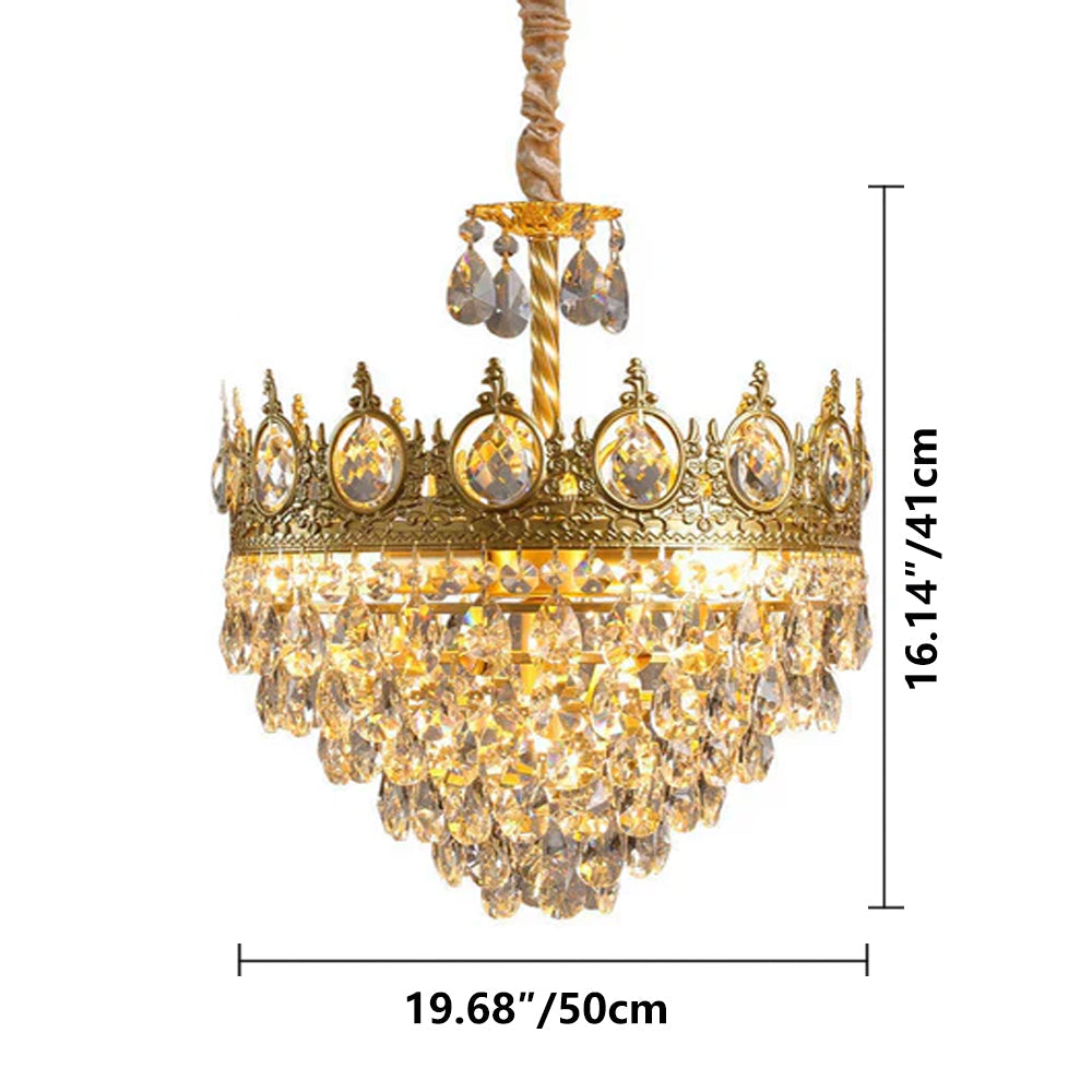 Chandelier Crystal Iron 19.7 in Vintage French Gold Indoor Lighting Dining Room Hallway Living Room Accent Light | Thomler