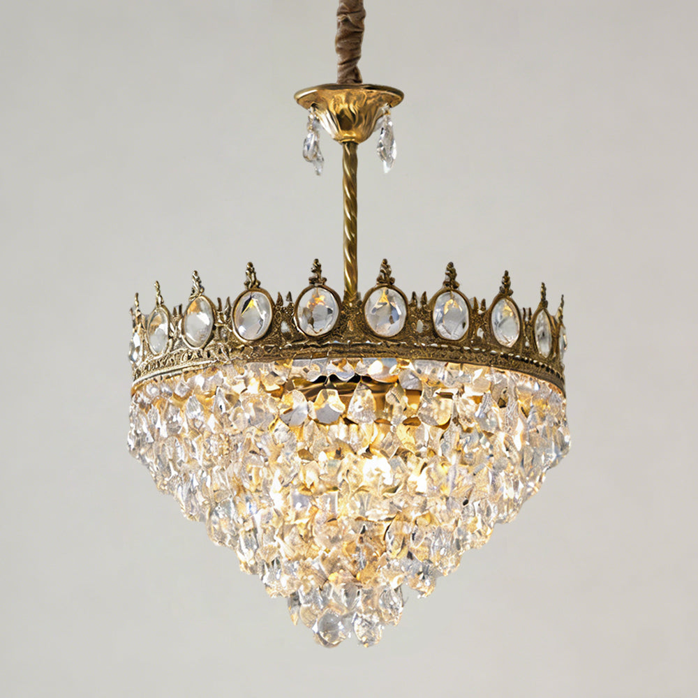 Chandelier Crystal Iron 19.7 in Vintage French Gold Indoor Lighting Dining Room Hallway Living Room Accent Light | Thomler