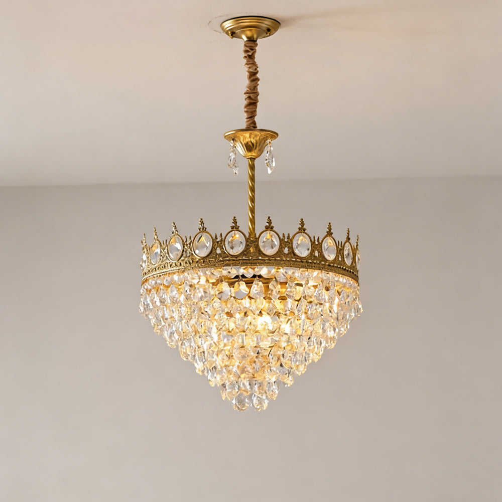 Chandelier Crystal Iron 19.7 in Vintage French Gold Indoor Lighting Dining Room Hallway Living Room Accent Light | Thomler