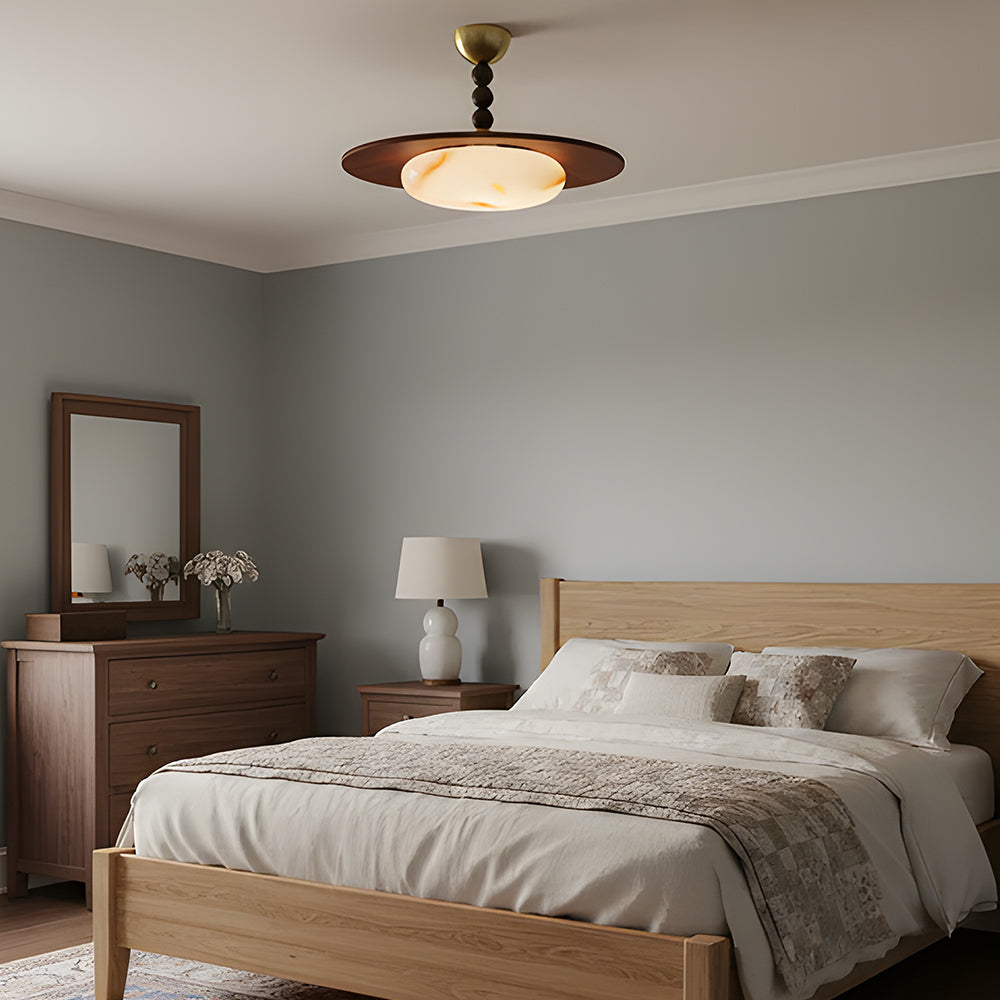Ceiling Light Wood 14.1 in Indoor Warm Glow Brass Accents Modern Dining Living Room Bedroom Fixture | Thomler
