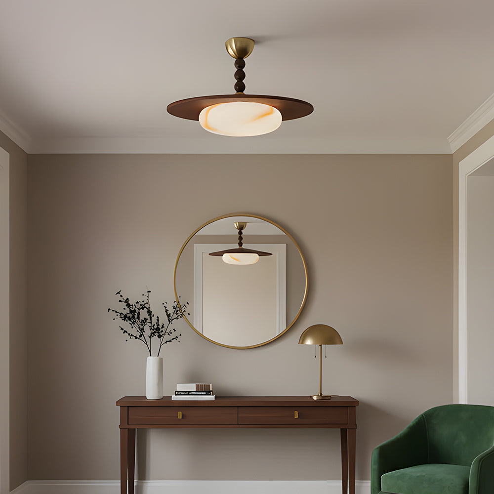 Ceiling Light Wood 14.1 in Indoor Warm Glow Brass Accents Modern Dining Living Room Bedroom Fixture | Thomler