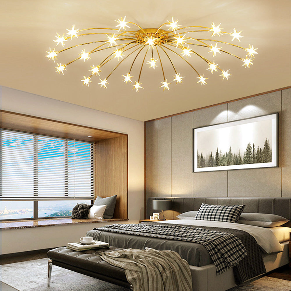 Ceiling Light Metal Glass 24 in Semi Flush Mount Indoor Living Room Dining Bedroom LED Energy Saving | Thomler