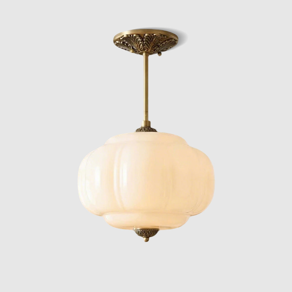 Pendant Light Glass Pumpkin Shade 38.0 cm Amber Vintage Brass Dining Room Bedroom Hanging Ceiling Lamp | Thomler