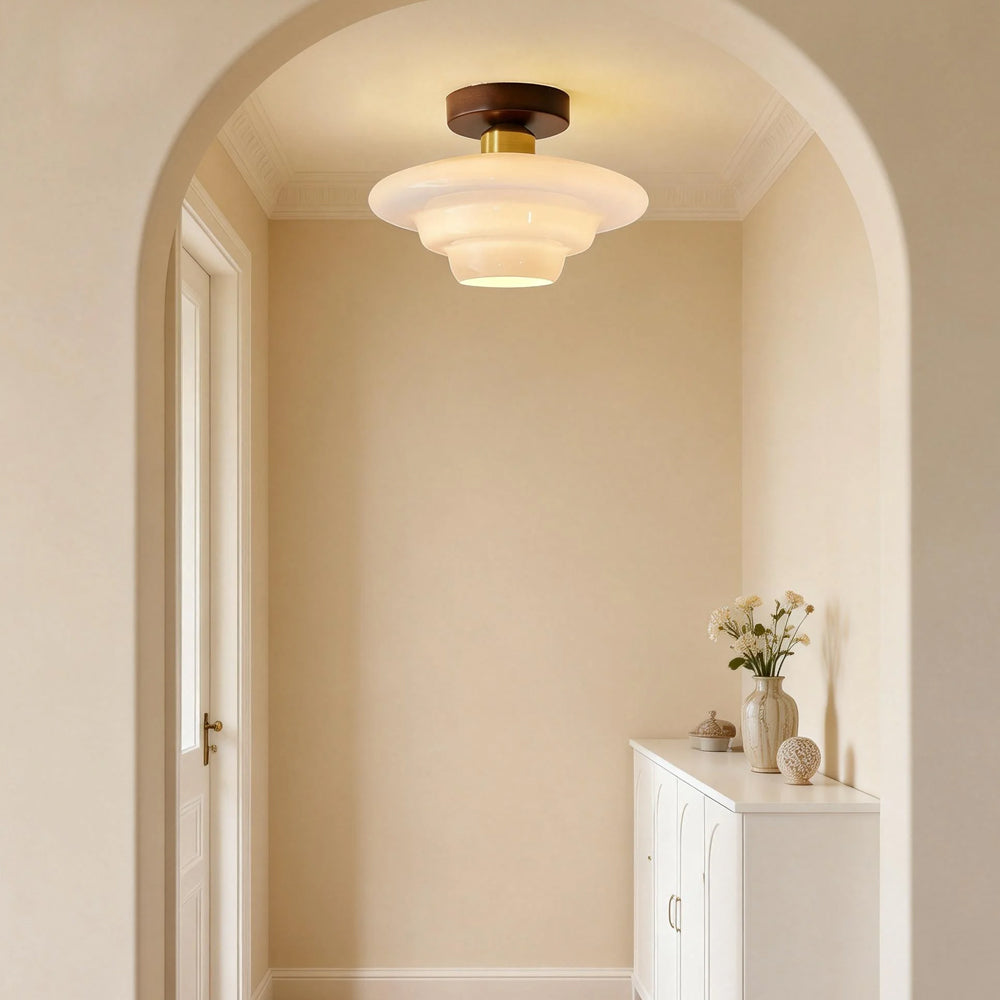 Ceiling Light Walnut Solid Wood 11.8 in Glass Shade Indoor Entryway Corridor Dining Area | Thomler