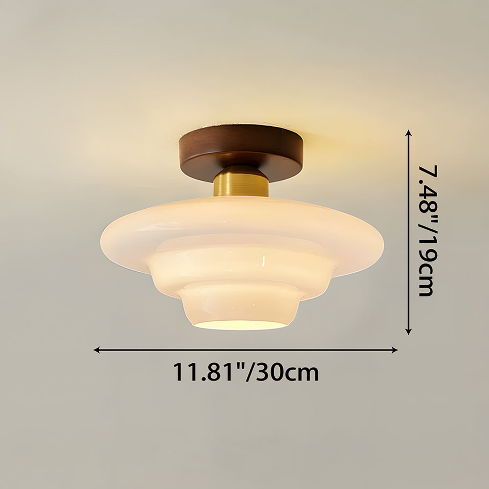 Ceiling Light Walnut Solid Wood 11.8 in Glass Shade Indoor Entryway Corridor Dining Area | Thomler