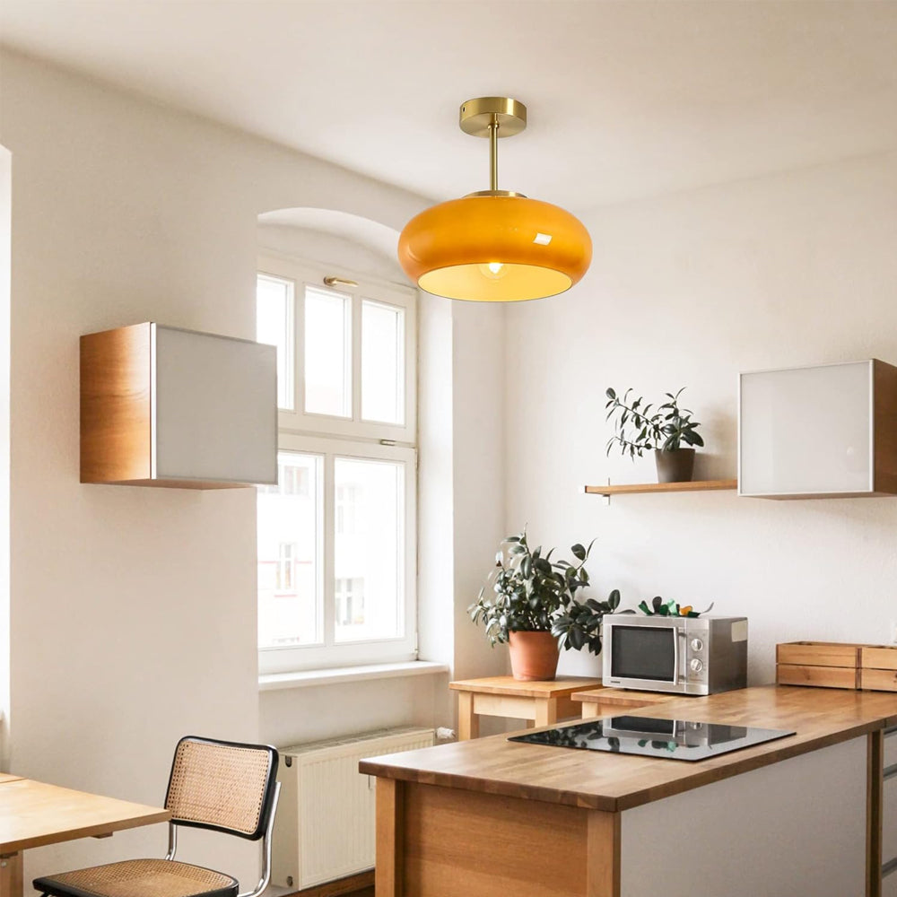 Pendant Light Glass Dome Ø 28.0 cm Amber Dining Room Kitchen Island Vintage Hanging Ceiling Lamp | Thomler