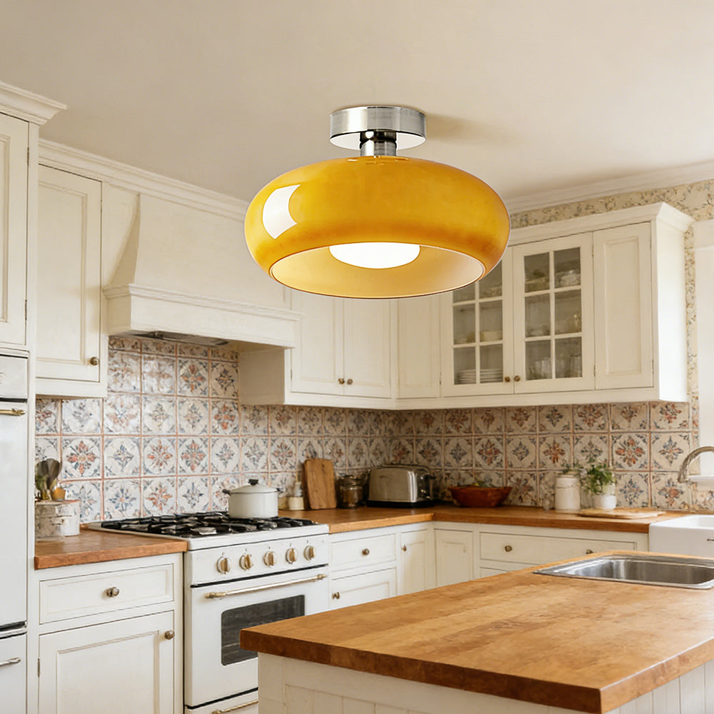 Pendant Light Glass Dome 28.0 cm Amber Dining Room Kitchen Island Vintage Hanging Ceiling Lamp | Thomler