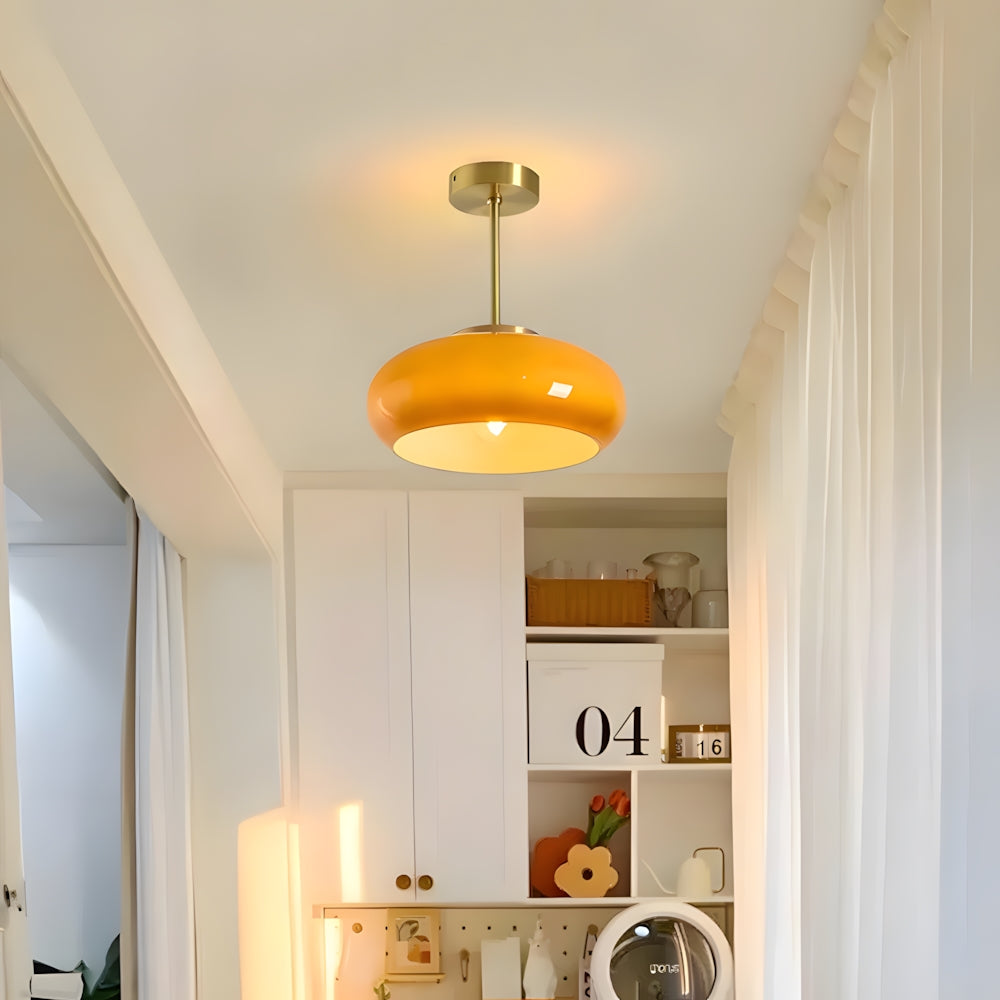 Pendant Light Glass Dome 28.0 cm Amber Dining Room Kitchen Island Vintage Hanging Ceiling Lamp E27 | Thomler