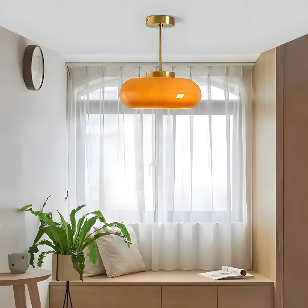 Pendant Light Glass Dome Ø 28.0 cm Amber Dining Room Kitchen Island Vintage Hanging Ceiling Lamp | Thomler