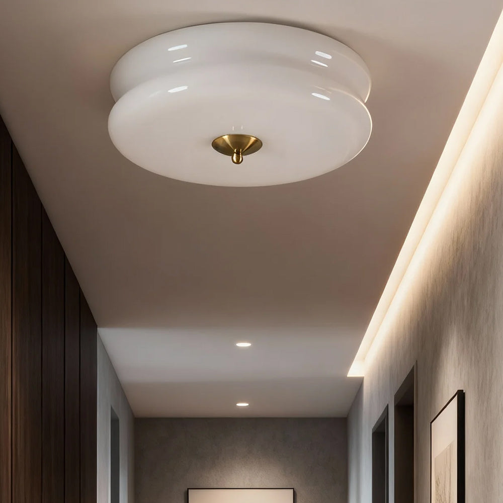 Ceiling Lamp Glass 40.0 cm White Gold Vintage Living Room Flush Mount Industrial Lighting | Thomler