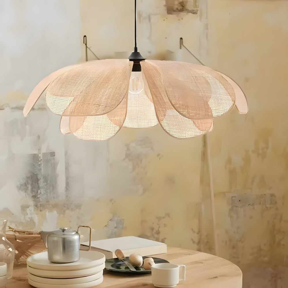 Pendant Light Rattan 19.7 in Neutral Indoor Ceiling Lamp Kitchen Dining Room Living Area Hanging Light | Thomler