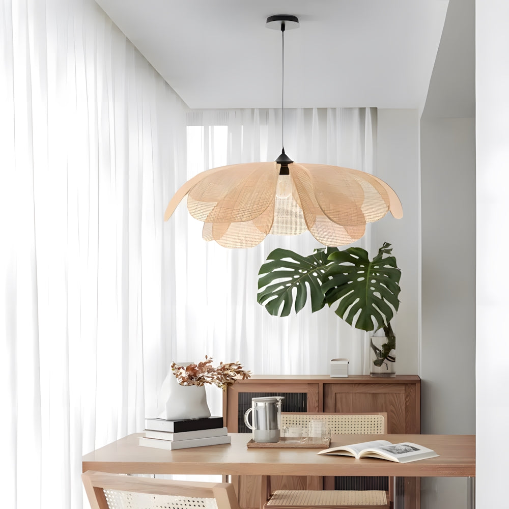 Pendant Light Rattan 19.7 in Neutral Indoor Ceiling Lamp Kitchen Dining Room Living Area Hanging Light | Thomler