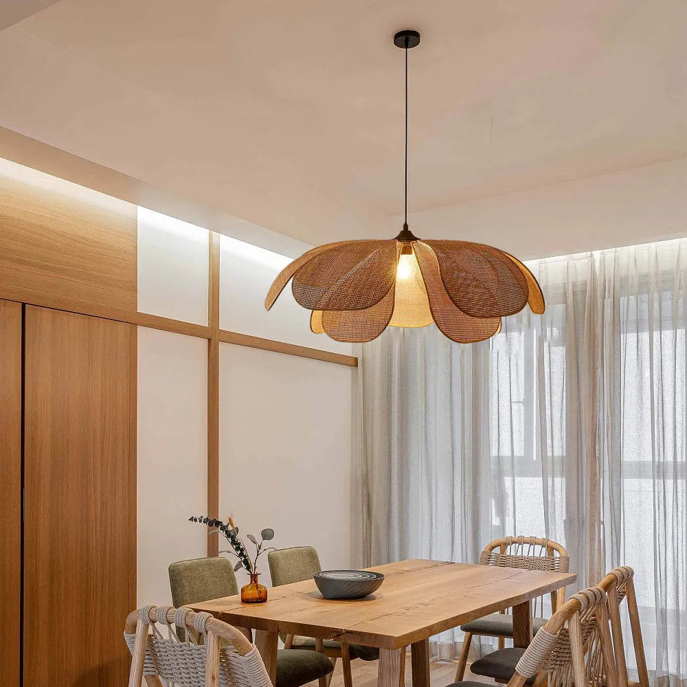 Pendant Light Rattan 19.7 in Neutral Indoor Ceiling Lamp Kitchen Dining Room Living Area Hanging Light | Thomler