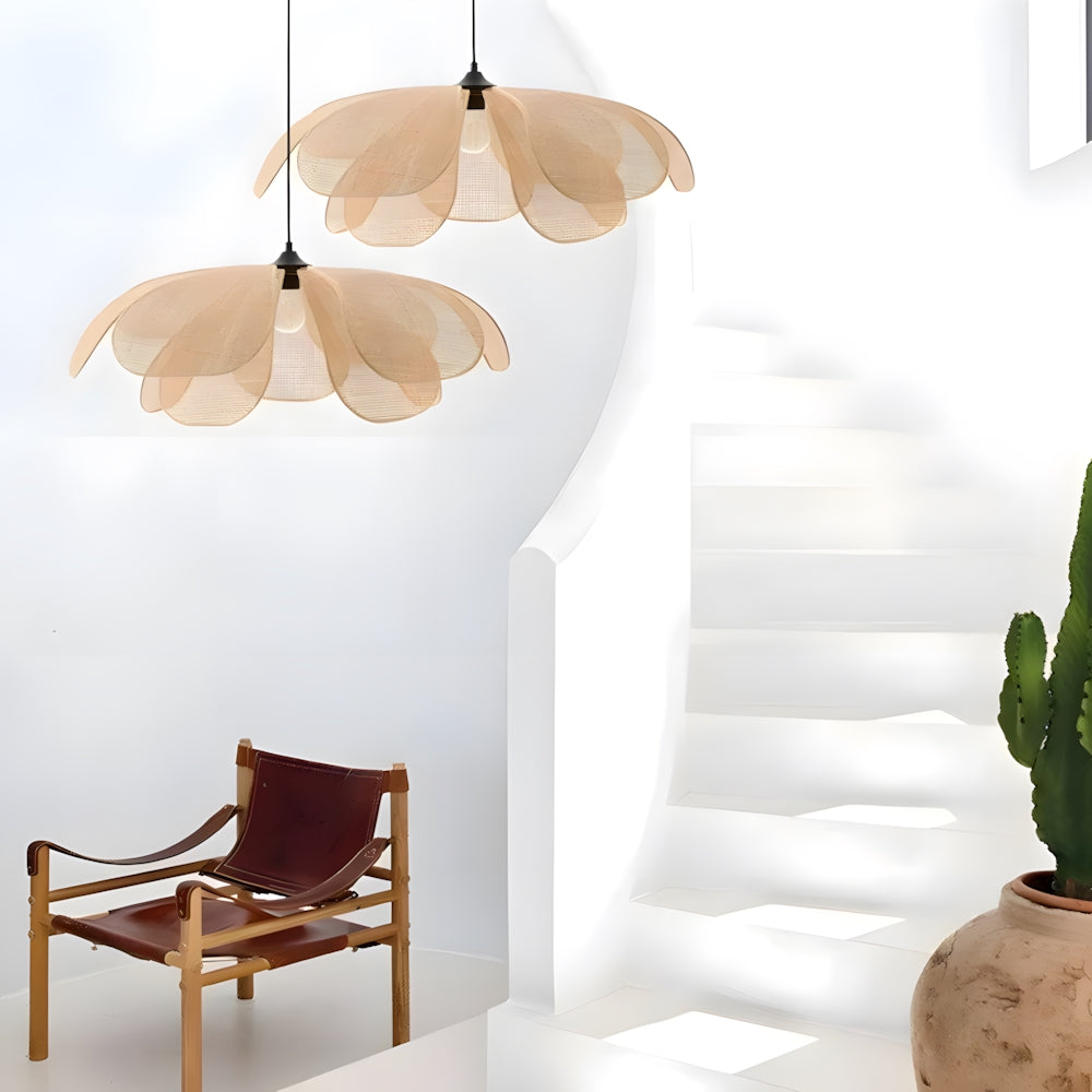 Pendant Light Rattan 19.7 in Neutral Indoor Ceiling Lamp Kitchen Dining Room Living Area Hanging Light | Thomler
