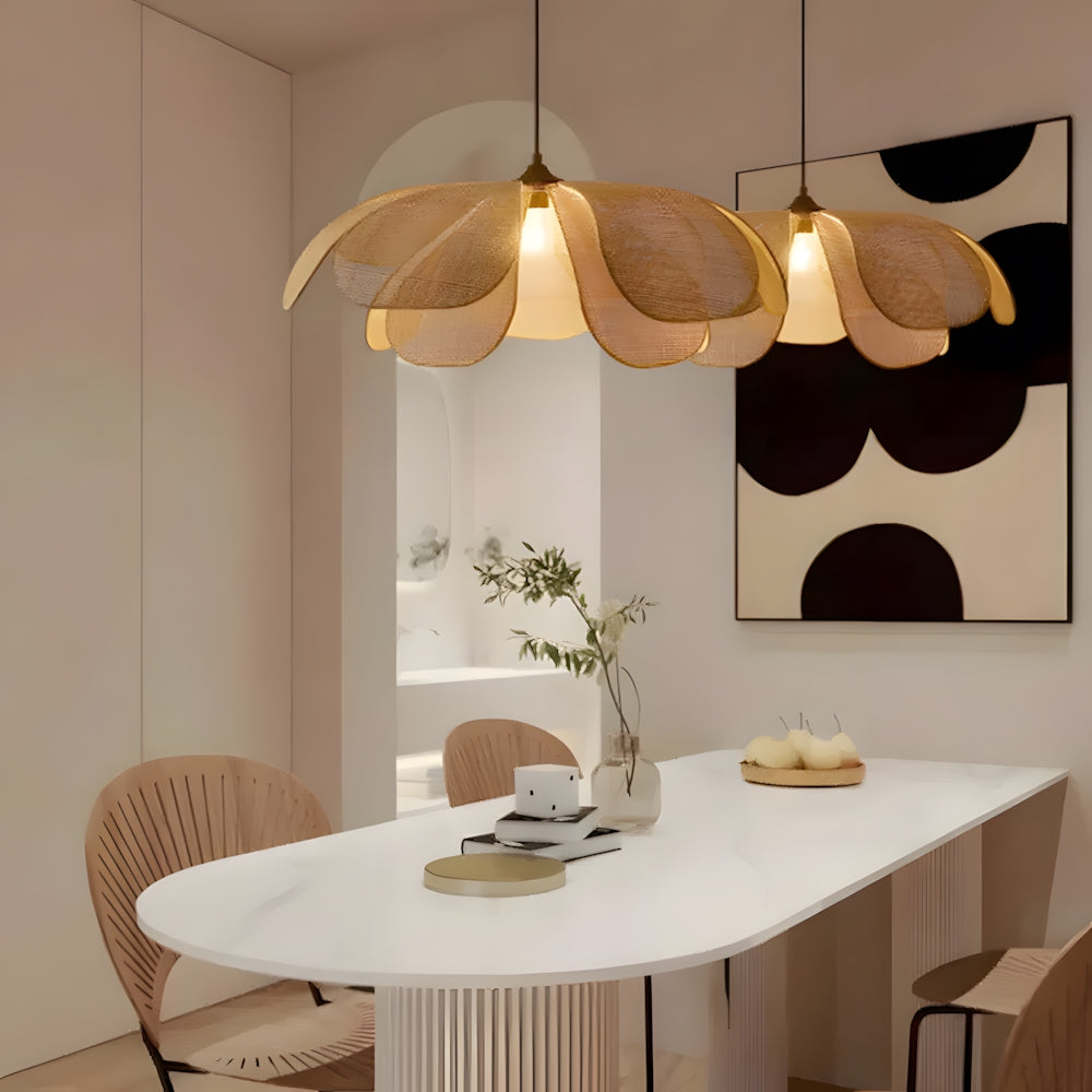 Pendant Light Rattan 19.7 in Neutral Indoor Ceiling Lamp Kitchen Dining Room Living Area Hanging Light | Thomler