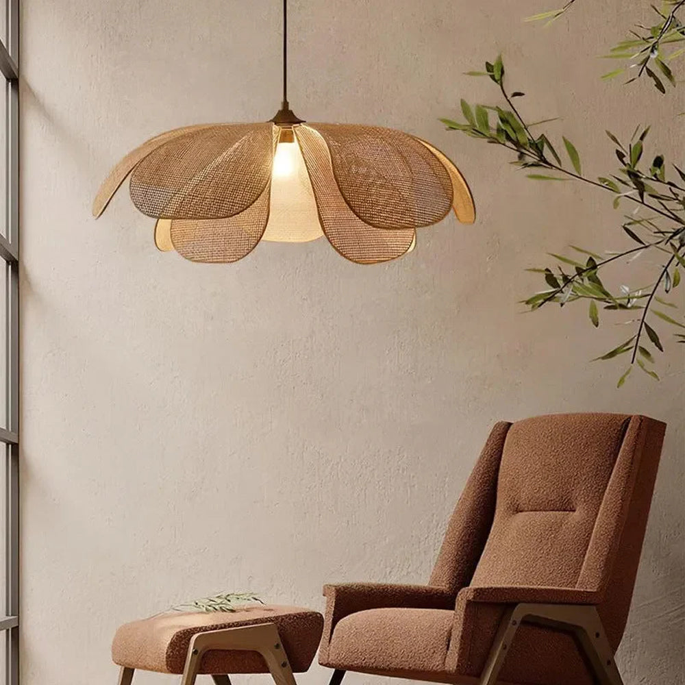 Pendant Light Rattan 19.7 in Neutral Indoor Ceiling Lamp Kitchen Dining Room Living Area Hanging Light | Thomler
