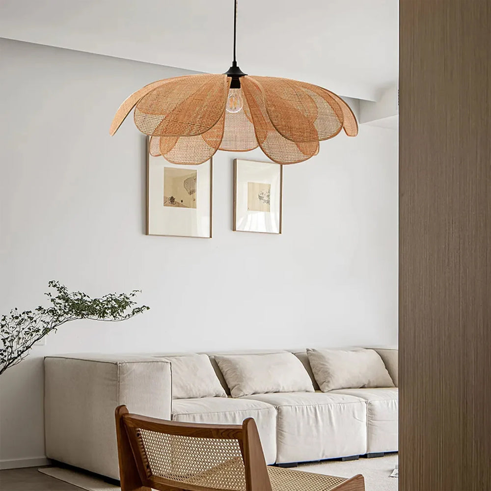 Pendant Light Rattan 19.7 in Neutral Indoor Ceiling Lamp Kitchen Dining Room Living Area Hanging Light | Thomler