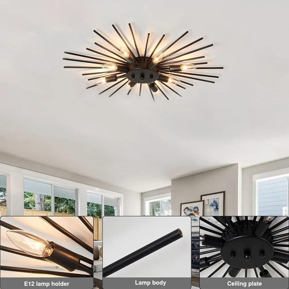 Ceiling Light Industrial Metal 27.6 in Indoor Living Room Dining Area Fixture Multi Bulb | Thomler