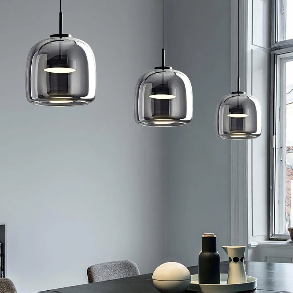 Pendant Light Smoked Glass Dome 38.0 cm Warm Glow Dining Room Kitchen Island Hanging Ceiling Lamp Minimalist Vintage | Thomler