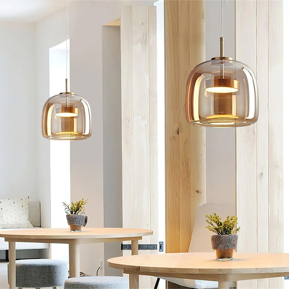 Pendant Light Glass Dome 10.2 in Smoked Kitchen Dining Room Hanging Ceiling Lamp Minimalist Modern Indoor Fixture | Thomler