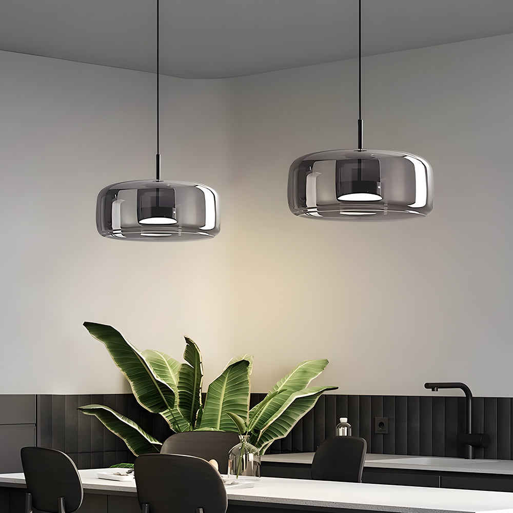 Pendant Light Smoked Glass Dome 38.0 cm Warm Glow Dining Room Kitchen Island Hanging Ceiling Lamp Minimalist Vintage | Thomler
