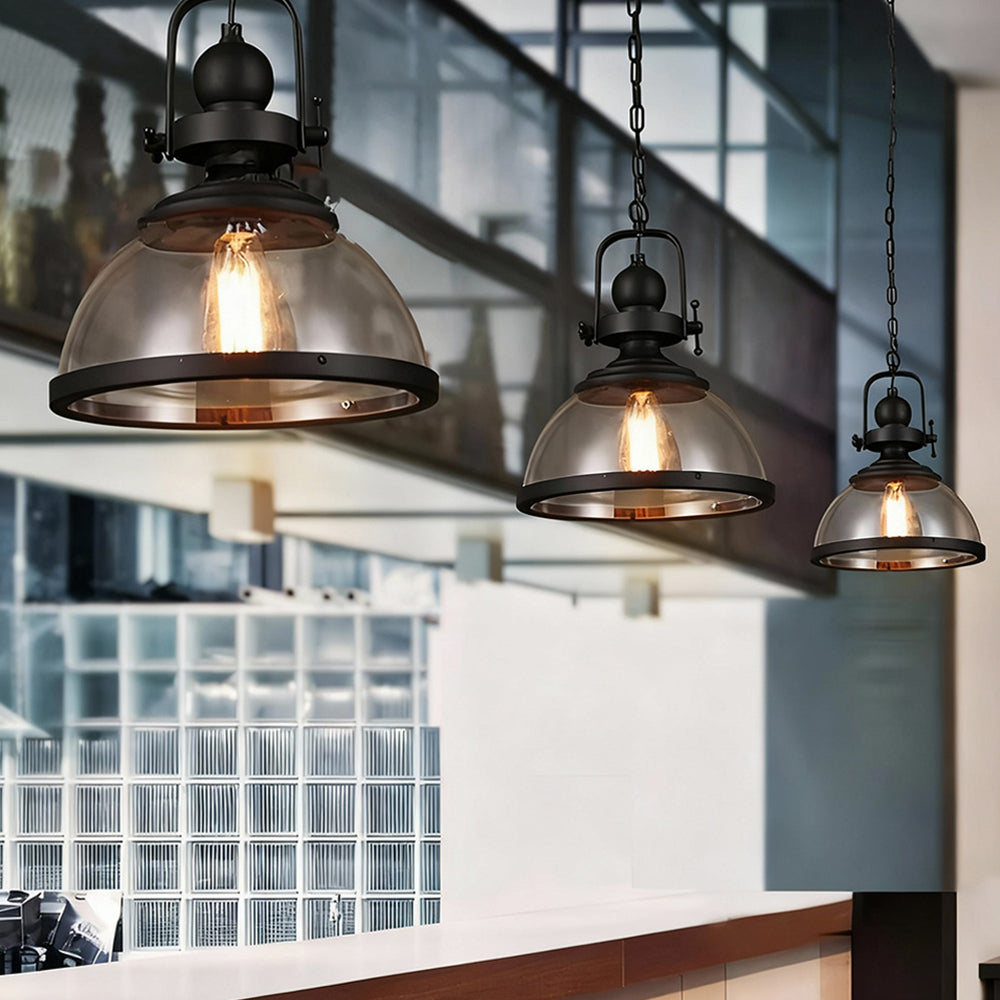 Pendant Light Iron Glass 12.2 in Indoor Dining Room Kitchen Island Bedroom Hanging Lamp Vintage Style | Thomler