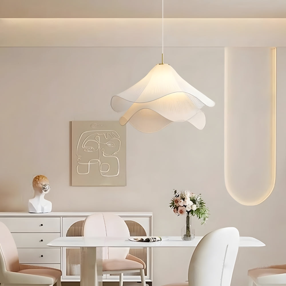 Pendant Light Fabric Floral Shade E27 60.0 cm White Dining Room Bedroom Hanging Ceiling Lamp Sculptural Ambient Lighting | Thomler