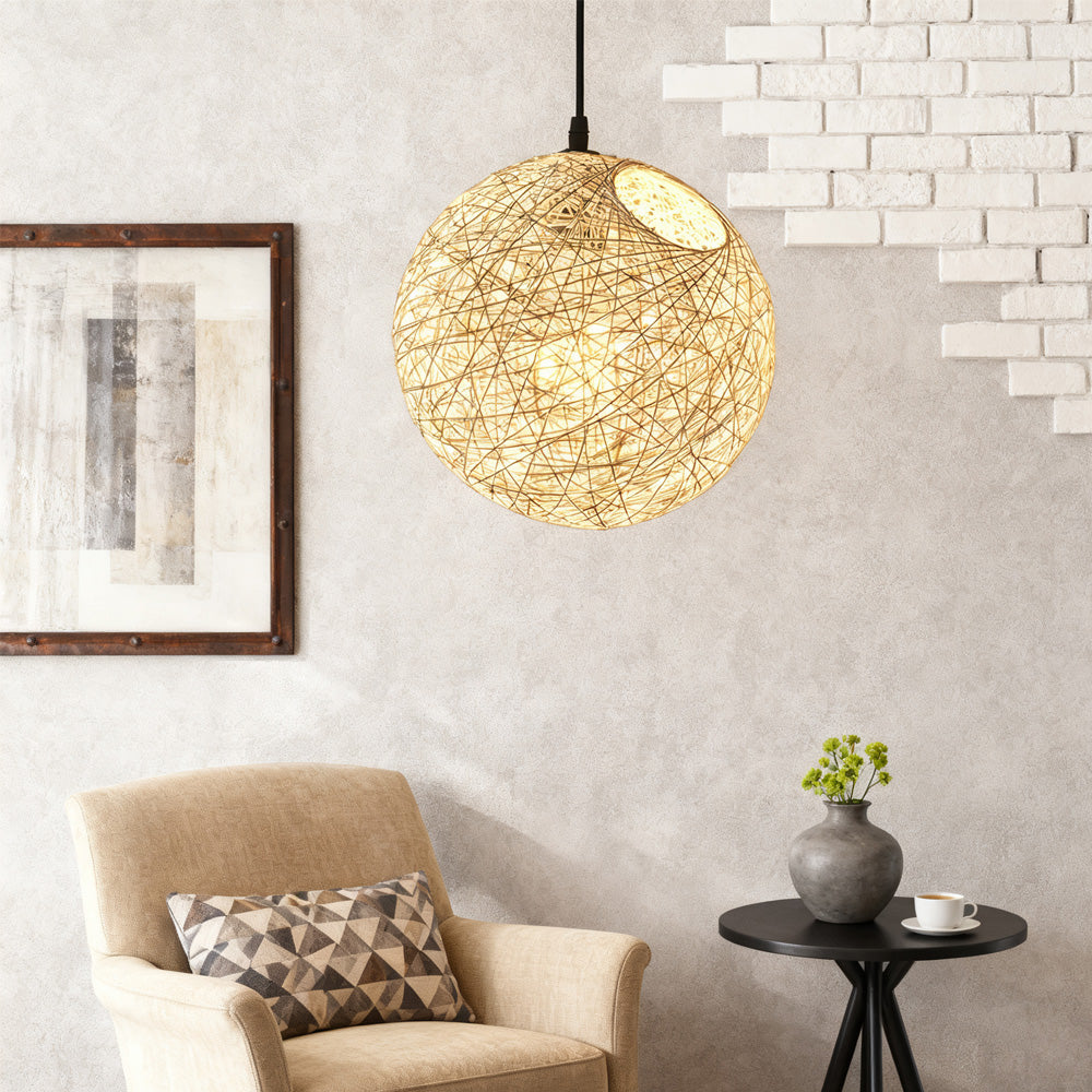 Pendant Light Rattan 15.8 in Indoor Dining Room Living Room Hanging Ceiling Lamp Soft Glow Decorative Accent | Thomler