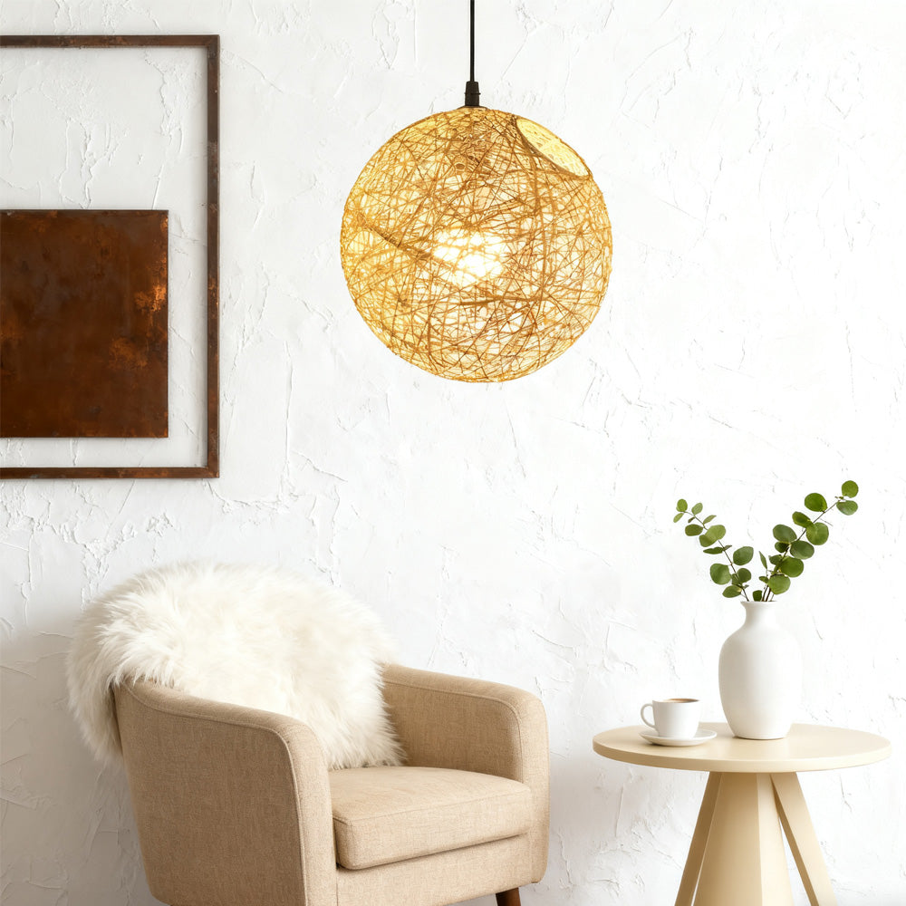 Pendant Light Rattan 15.8 in Indoor Dining Room Living Room Hanging Ceiling Lamp Soft Glow Decorative Accent | Thomler
