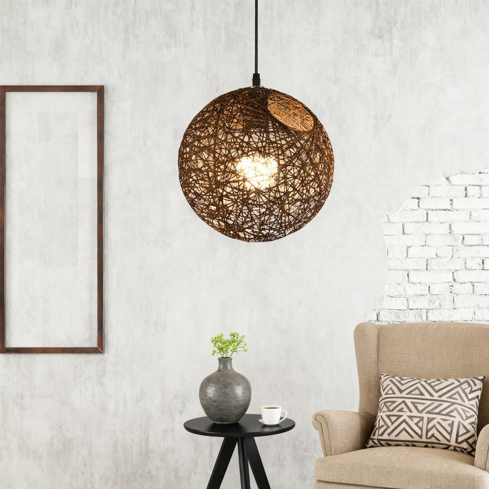 Pendant Light Rattan 15.8 in Indoor Dining Room Living Room Hanging Ceiling Lamp Soft Glow Decorative Accent | Thomler