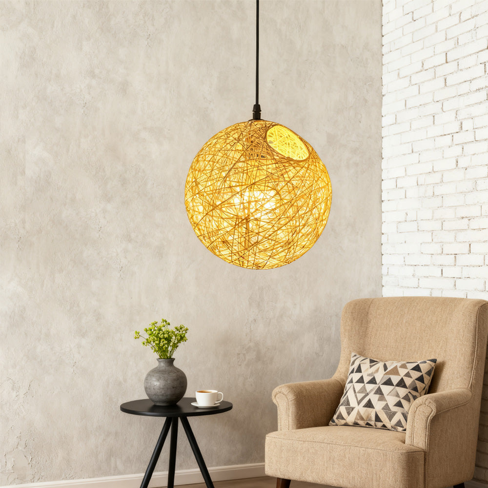 Pendant Light Rattan 15.8 in Indoor Dining Room Living Room Hanging Ceiling Lamp Soft Glow Decorative Accent | Thomler