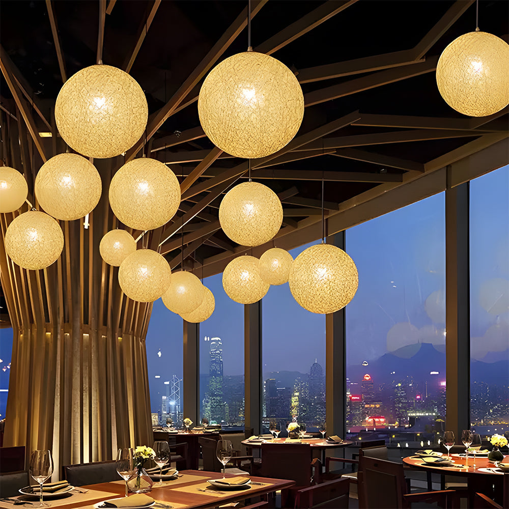 Pendant Light Rattan 15.8 in Indoor Dining Room Living Room Hanging Ceiling Lamp Soft Glow Decorative Accent | Thomler