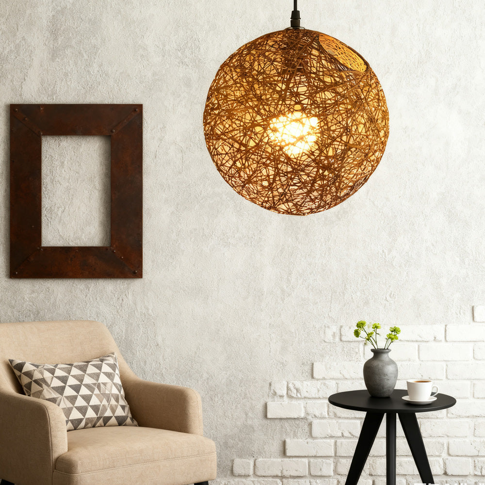 Pendant Light Rattan 15.8 in Indoor Dining Room Living Room Hanging Ceiling Lamp Soft Glow Decorative Accent | Thomler