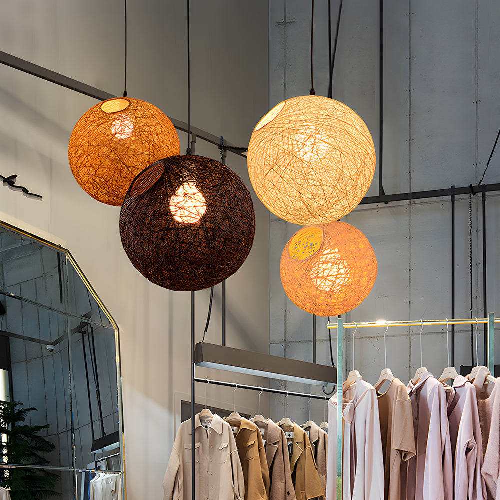 Pendant Light Rattan 15.8 in Indoor Dining Room Living Room Hanging Ceiling Lamp Soft Glow Decorative Accent | Thomler