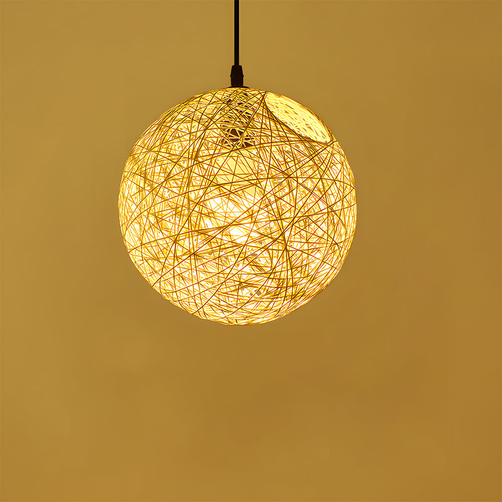 Pendant Light Rattan 15.8 in Indoor Dining Room Living Room Hanging Ceiling Lamp Soft Glow Decorative Accent | Thomler