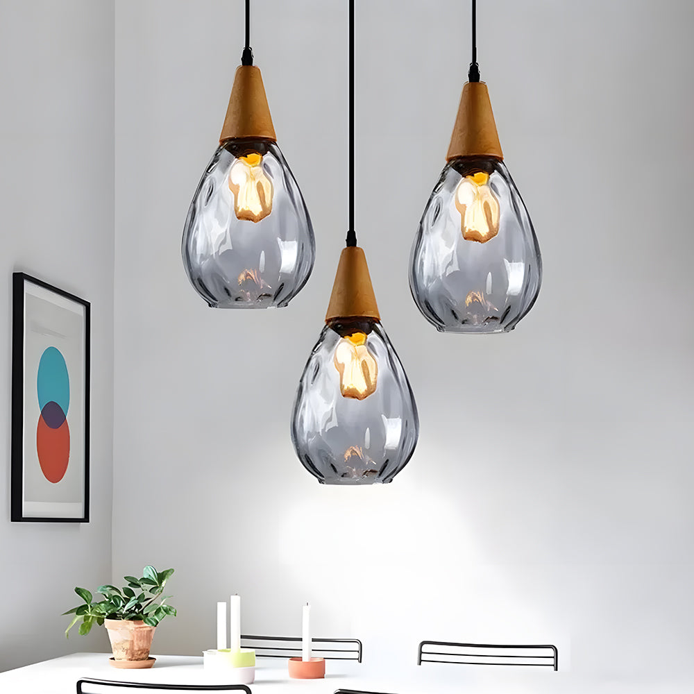 Pendant Light Glass Wood 12 in Warm Glow Indoor Dining Room Living Room Hanging Ceiling Lamp | Thomler