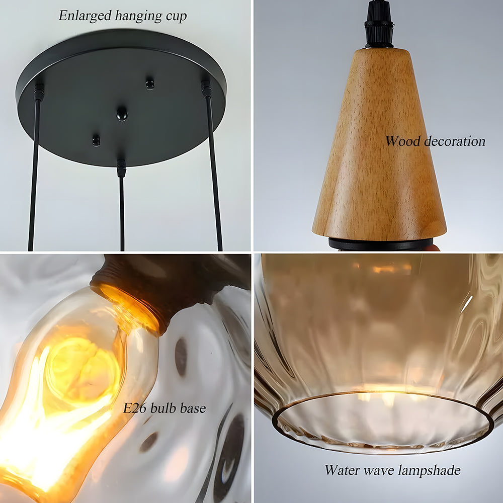 Pendant Light Glass Wood 12 in Warm Glow Indoor Dining Room Living Room Hanging Ceiling Lamp | Thomler