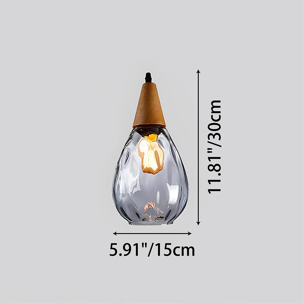 Pendant Light Glass Wood 12 in Warm Glow Indoor Dining Room Living Room Hanging Ceiling Lamp | Thomler