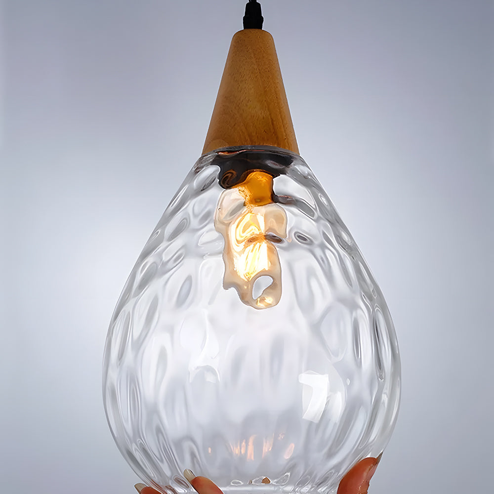 Pendant Light Glass Wood 12 in Warm Glow Indoor Dining Room Living Room Hanging Ceiling Lamp | Thomler