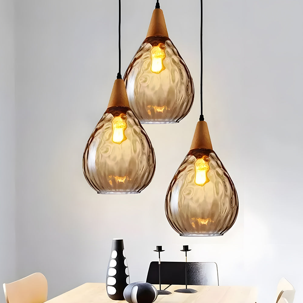 Pendant Light Glass Wood 12 in Warm Glow Indoor Dining Room Living Room Hanging Ceiling Lamp | Thomler