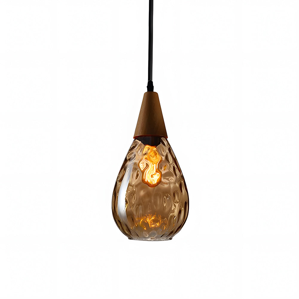 Pendant Light Glass Wood 12 in Warm Glow Indoor Dining Room Living Room Hanging Ceiling Lamp | Thomler
