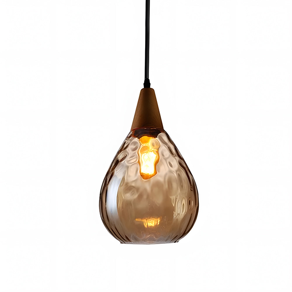 Pendant Light Glass Wood 12 in Warm Glow Indoor Dining Room Living Room Hanging Ceiling Lamp | Thomler