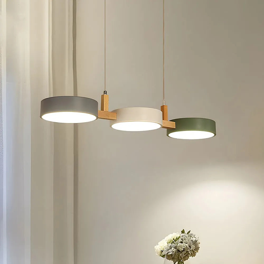 Pendant Light Iron Wood 77.0 cm Triple Shade Dining Room Kitchen Island Hanging Ceiling Lamp Minimalist LED | Thomler